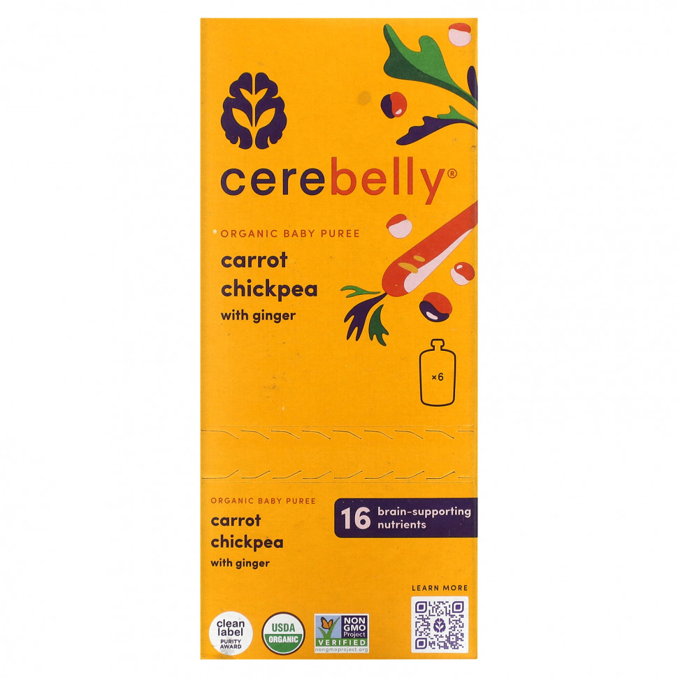 Cerebelly, Organic Baby Puree, Carrot Chickpea with Ginger, 6 Pouches, 4 oz (113 g) Each    , -, 