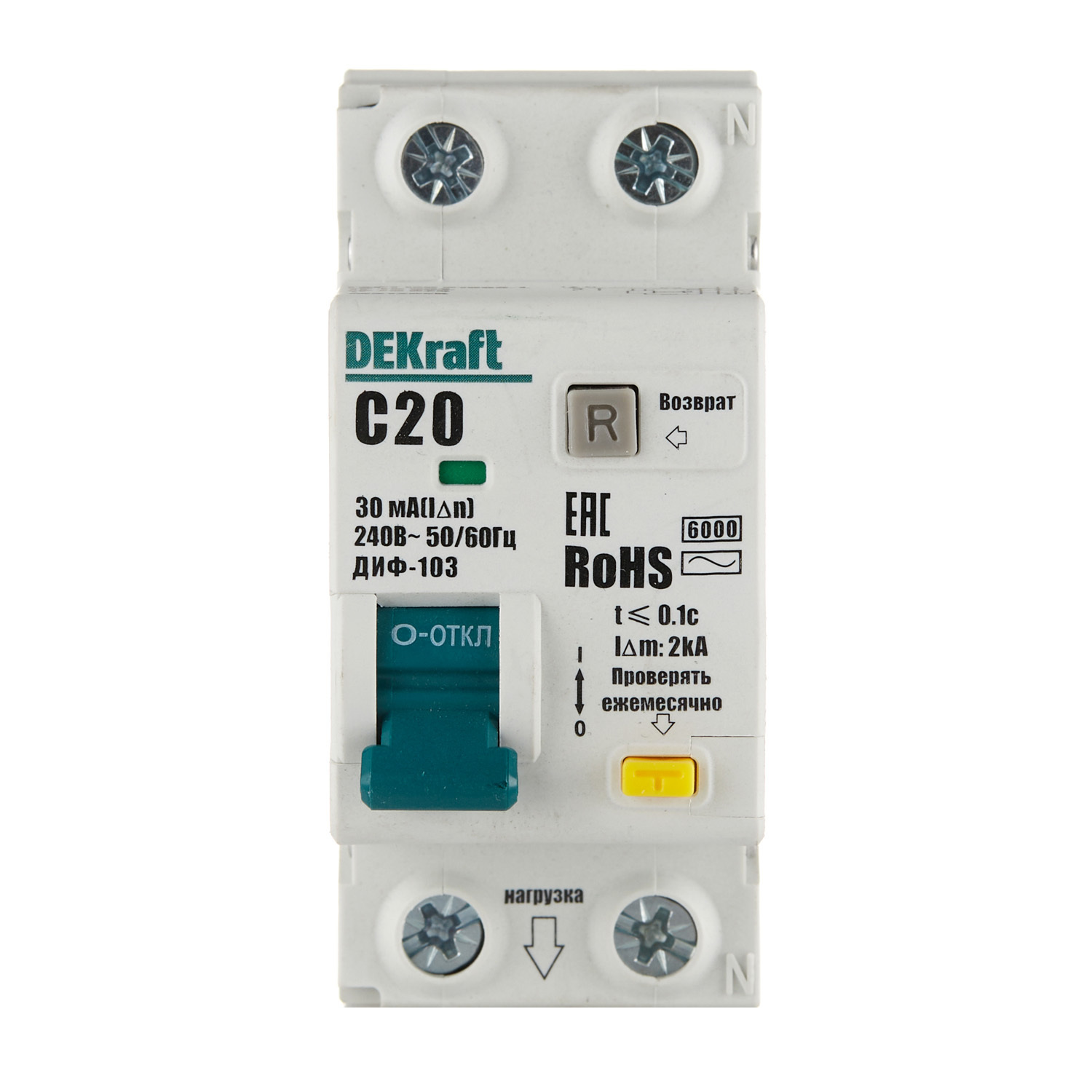 ���������� ������� ���������������� Dekraft ���-103 20� 1P+N ��� AC 30 �� 6 �� (16312DEK)  