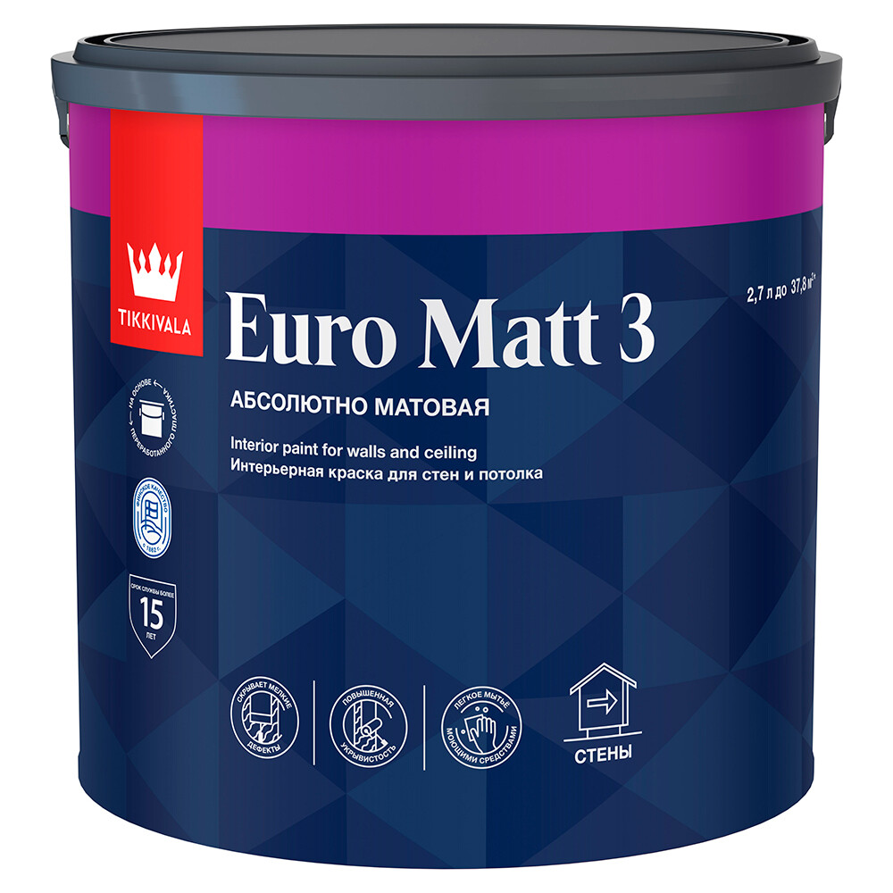 ���������� ������ ����������� Tikkurila/Tikkivala Euro Matt 3 ���� � ���������� 2,7 �  
