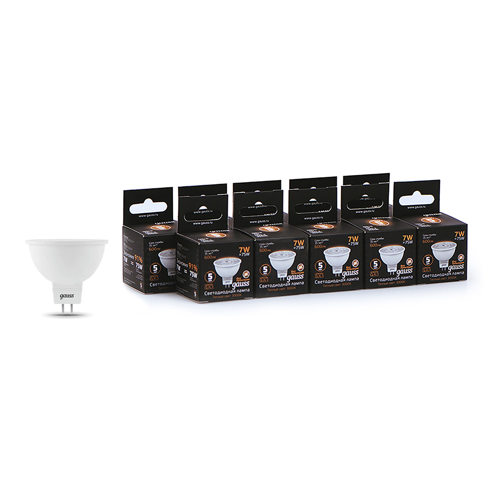 ���������� ����� ������������ Gauss GU5.3 3000� 7 �� 600 �� 150-265 � ��������� MR16 ������� (10 ��.)  