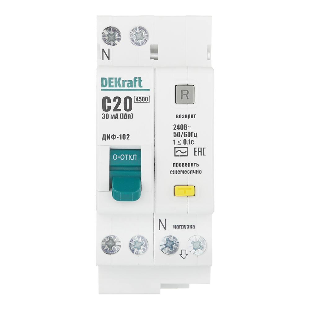 ���������� ������� ���������������� Dekraft ���-102 20� 1P+N ��� AC 30 �� 4,5 �� ���������� (16004DEK)  