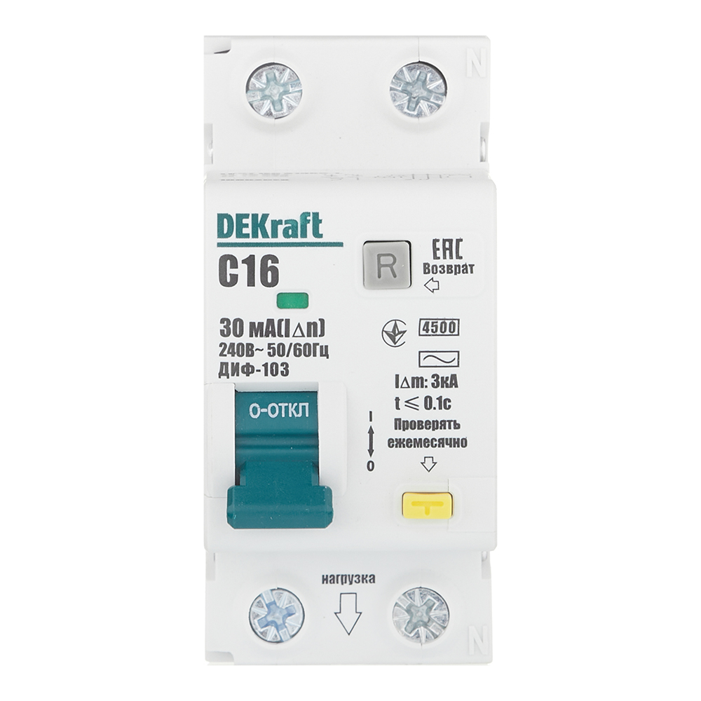 ���������� ������� ���������������� Dekraft ���-103 16� 1P+N ��� AC 30 �� 4,5 �� ���������� (16052DEK)  