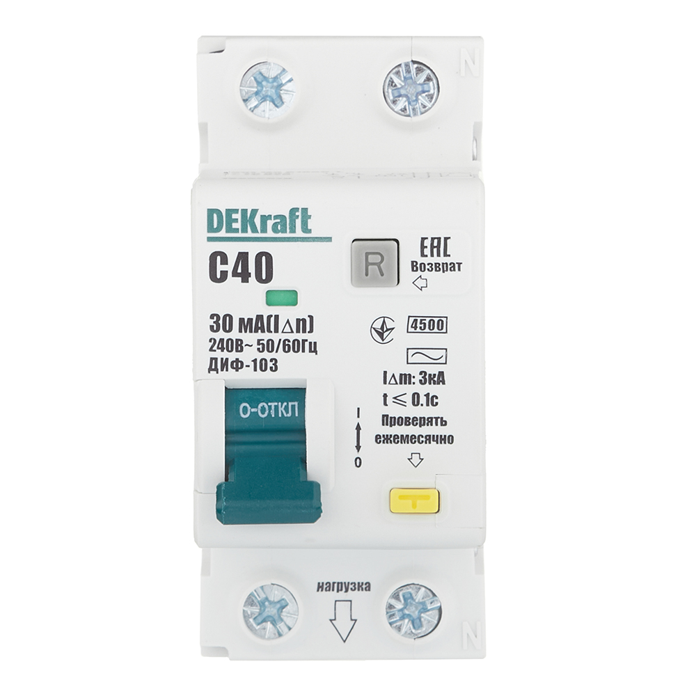 ���������� ������� ���������������� Dekraft ���-103 40� 1P+N ��� AC 30 �� 4,5 �� ���������� (16056DEK)  