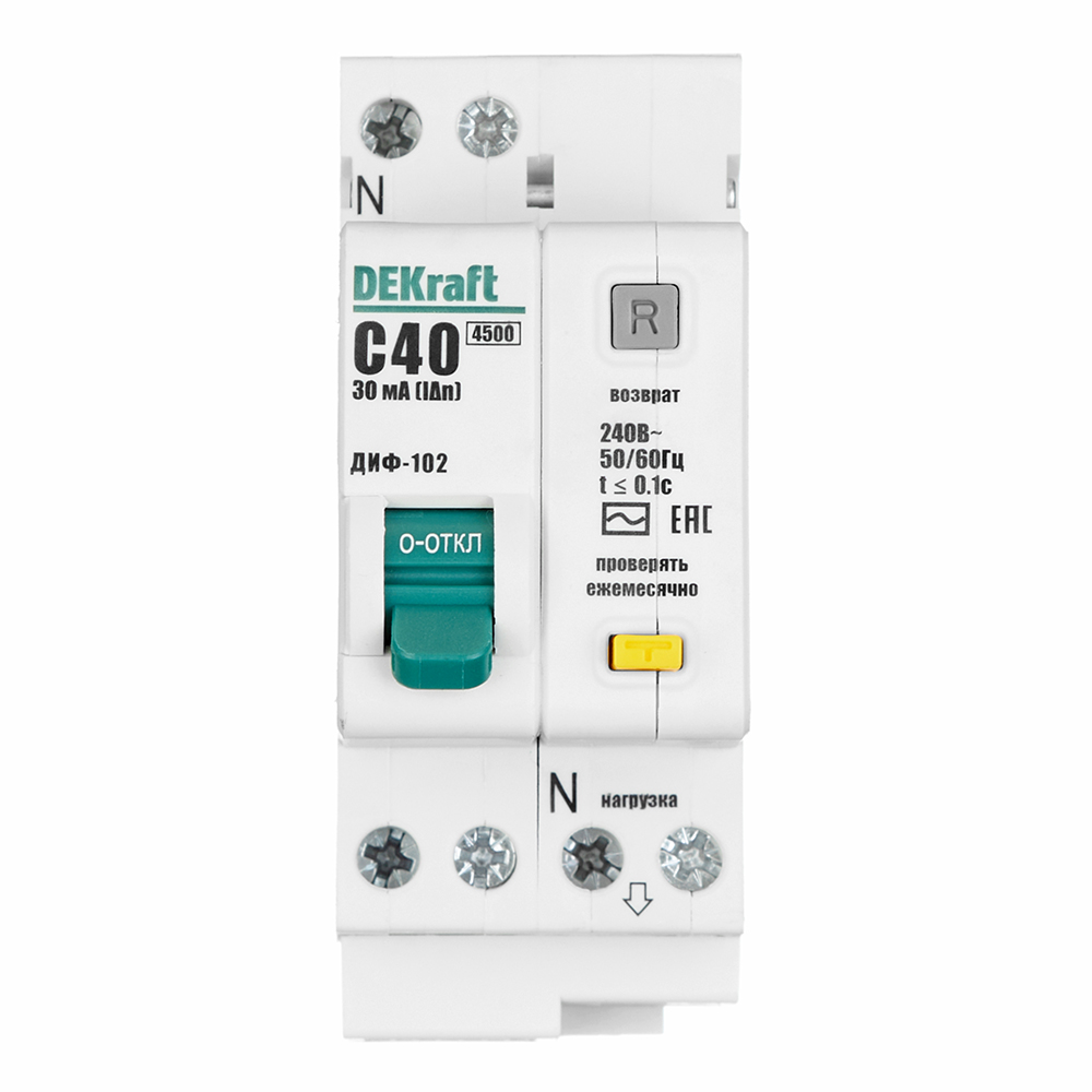 ���������� ������� ���������������� Dekraft ���-102 40� 1P+N ��� AC 30 �� 4,5 �� (16007DEK)  