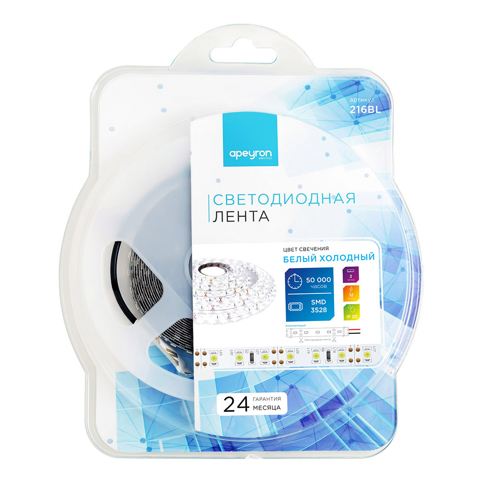 ���������� ����� ������������ SMD 3528 6500� 12 � 9,6 ��/� 2 � IP20 Apeyron (216BL)  