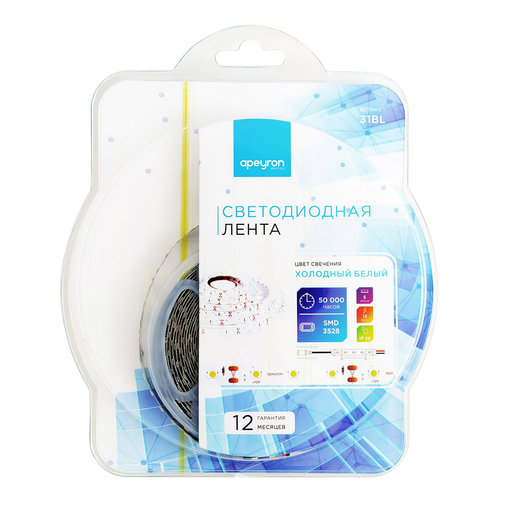 ���������� ����� ������������ SMD 3528 6500� 12 � 9,6 ��/� 5 � IP20 Apeyron (31BL)  