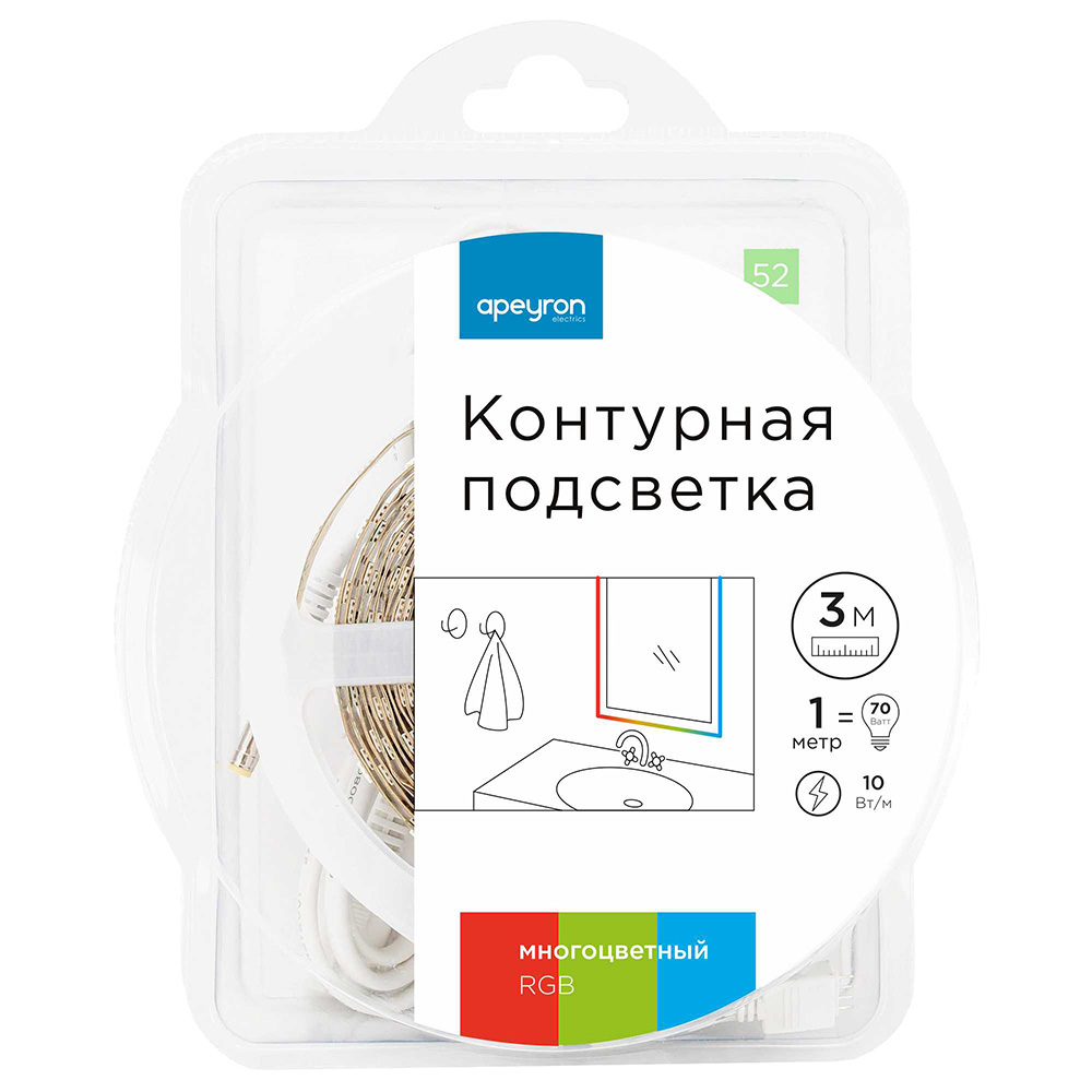 ���������� ����� ������������ SMD 5050 RGB ���� 12 � 10 ��/� 3 � IP65 Apeyron (52��)  