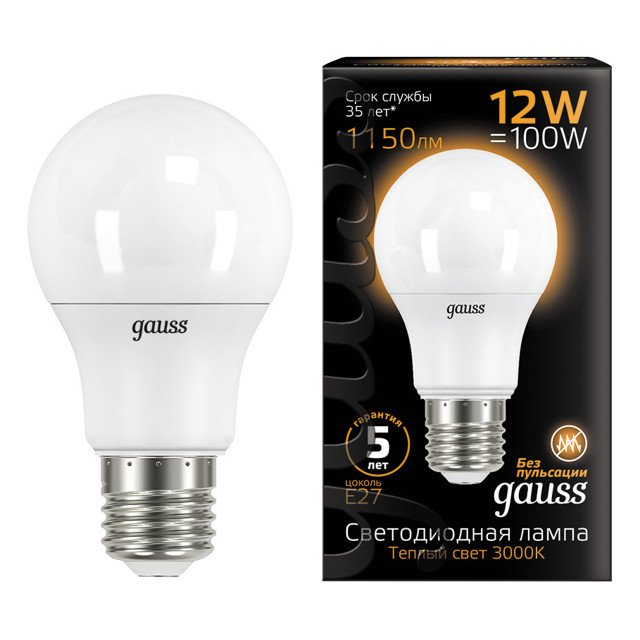 ���������� ����� GAUSS 12�� E27 LED 1150�� 3000K A60 �����  