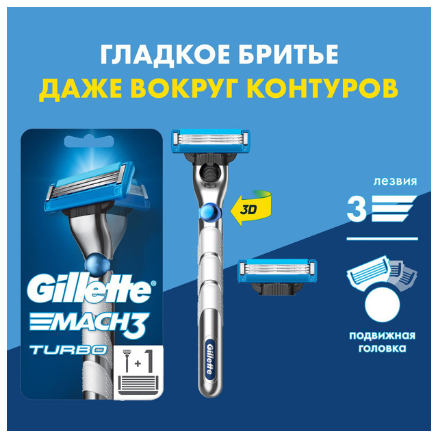 ���������� ������ ��� ������ GILLETTE Mach3 Turbo 3D + 1 ������� 3 ������  