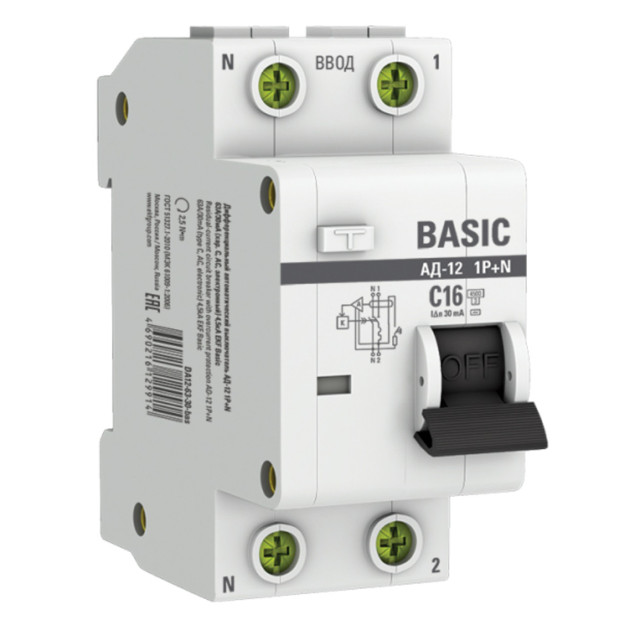 ���������� ����������� ����������������� ���� EKF Basic ��-12 1P+N 16� 30�� ��� �� �-�� C ��. 4,5��  