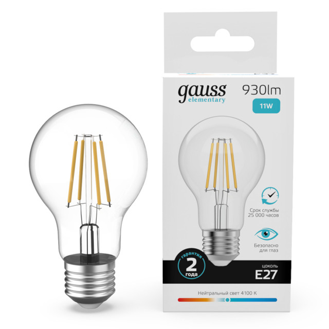 ���������� ����� ����������� GAUSS Filament Elementary 11�� �27 LED 930�� 4100� �����  