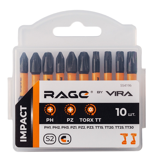 ���������� ����� ��� RAGE by VIRA TORX PH1 PH2 PH3 PZ1 PZ2 PZ3 TT15 TT20 TT25 TT30 50�� 10 ��  