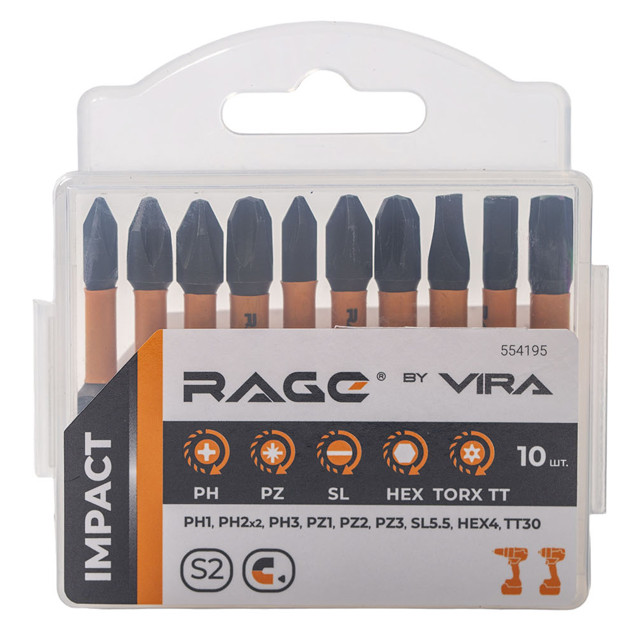 ���������� ����� ��� RAGE by VIRA TORX PH1 PH2 PH3 PZ1 PZ2 PZ3 SL5.5 HEX4 TT30 50�� 10��  