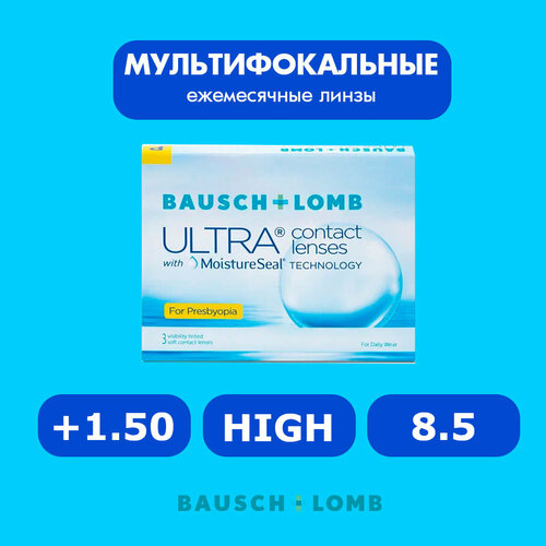 ���������� ���������� ����� �� ����� BAUSCH+LOMB Ultra for Presbyopia, 3 ��., R 8,5, D +1,5, ADD: �������, 1 ��.