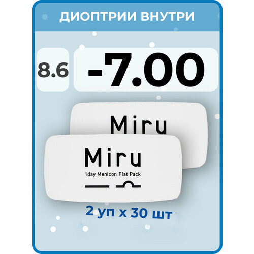 ���������� ����������� ���������� ����� Menicon Miru 1day Flat Pack, 60 ��., R 8,6, D -7, 2 ��.