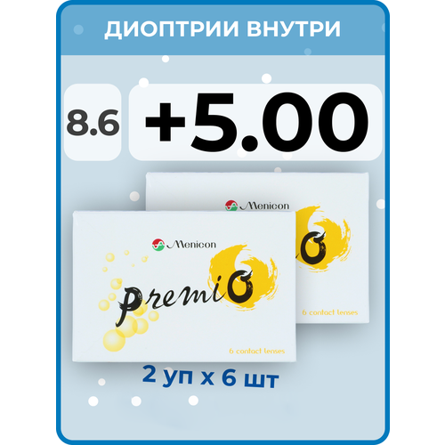���������� ���������� ����� Menicon Premio, 12 ��., R 8,6, D +5, 2 ��.