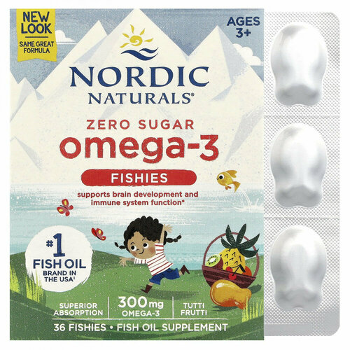 ���������� Nordic Naturals, Nordic Omega-3 Fishies, ����� � �����-3, ��� ����� �� 2 ���, ���� �����-������, 300 ��, 36 �����