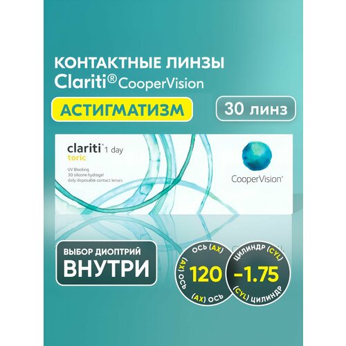 ���������� ����� ���������� ������ ������������� Clariti 1 day toric, -1.25 I ������� -1.75 I ��� 120 I 30 ���� I ����������