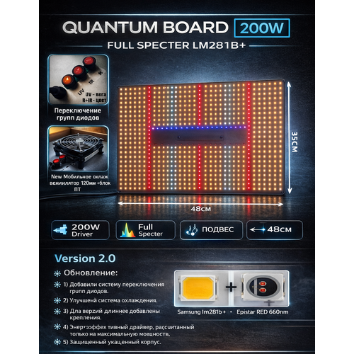 ���������� ������� ���������� ��� �������� 200 ���� Quantum board 200W Samsung LM281B+ ������� ���� 120 240 ��� ���������