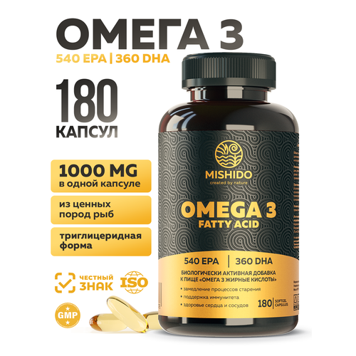 ���������� ����� 3, ����� ��� Omega 3 FATTY ACID MISHIDO 1000 �� 180 ������ ������������ ��������-���������� �����������
