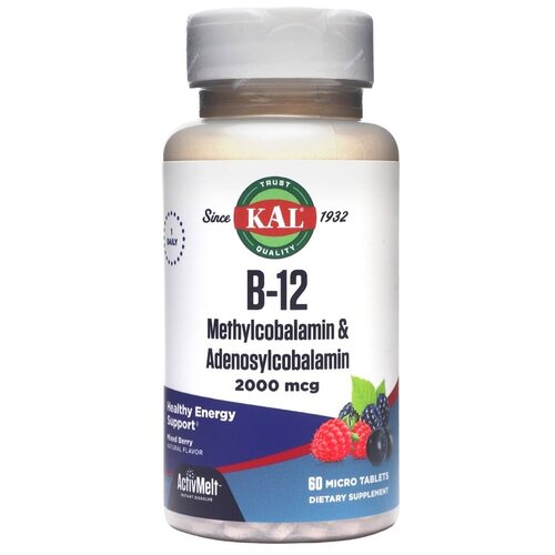 ���������� �������� KAL B-12 Methylcobalamin & Adenosylcobalamin, 50 �, 2000 ���, 60 ��.