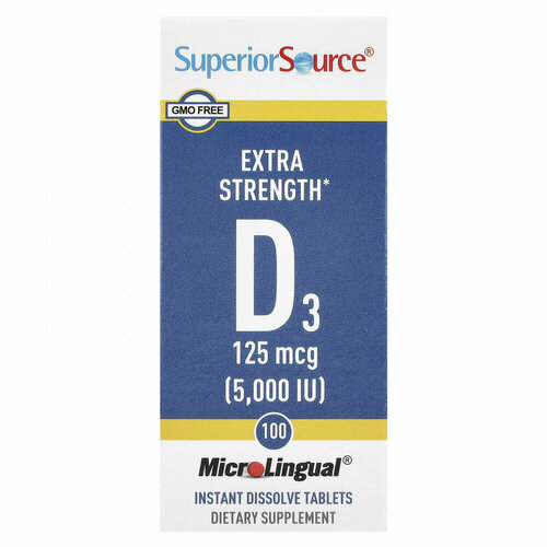 ���������� Superior Source, Extra Strength D3, 125 mcg (5,000 IU), 100 MicroLingual Instant Dissolve Tablets