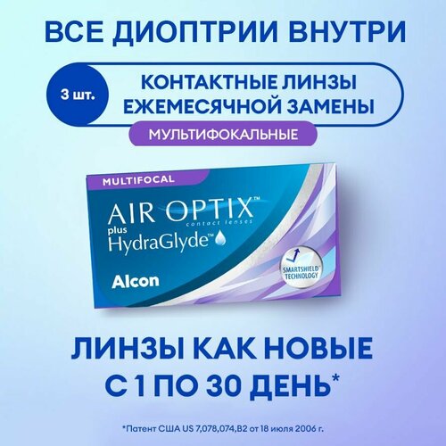 ���������� ���������� ����� �� ����� Alcon Air Optix Plus HydraGlyde Multifocal, 3 ��., R 8,6, D -1, ADD: �������, 1 ��.
