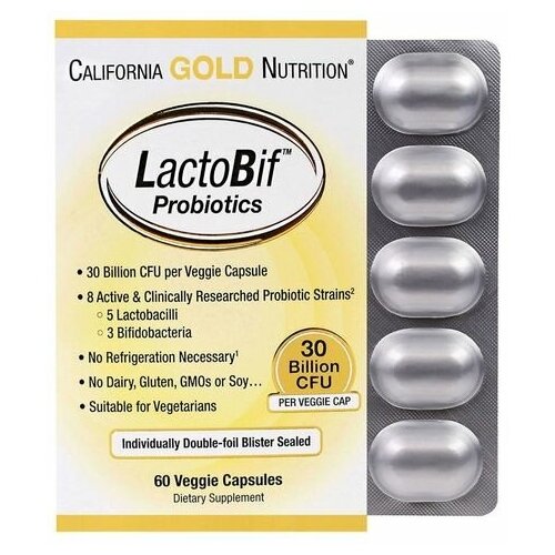 ���������� California Gold Nutrition LactoBif ����., 30 ���� ���, 130 �, 60 ��., 1 ��.
