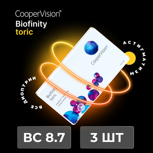 ���������� ���������� ����� �� ����� CooperVision Biofinity Toric., 3 ��., R 8,7, D +3,�CYL:�-2,25,�A�:�120, 1 ��.