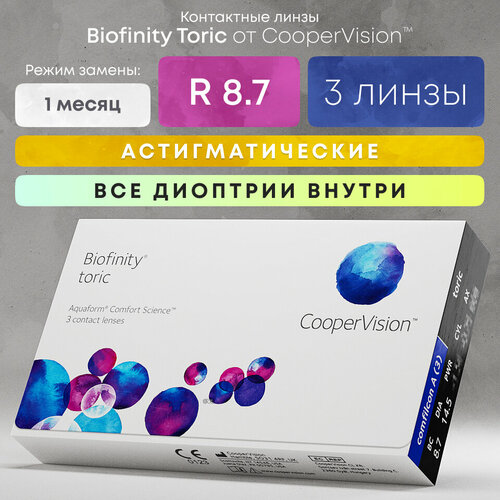 ���������� ���������� ����� �� ����� CooperVision Biofinity Toric., 3 ��., R 8,7, D +3,�CYL:�-0,75,�A�:�80, 1 ��.