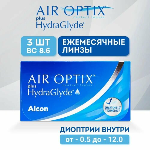 ���������� ���������� ����� �� ����� Alcon Air optix Plus HydraGlyde, 3 ��., R 8,6, D -9,5, 1 ��.